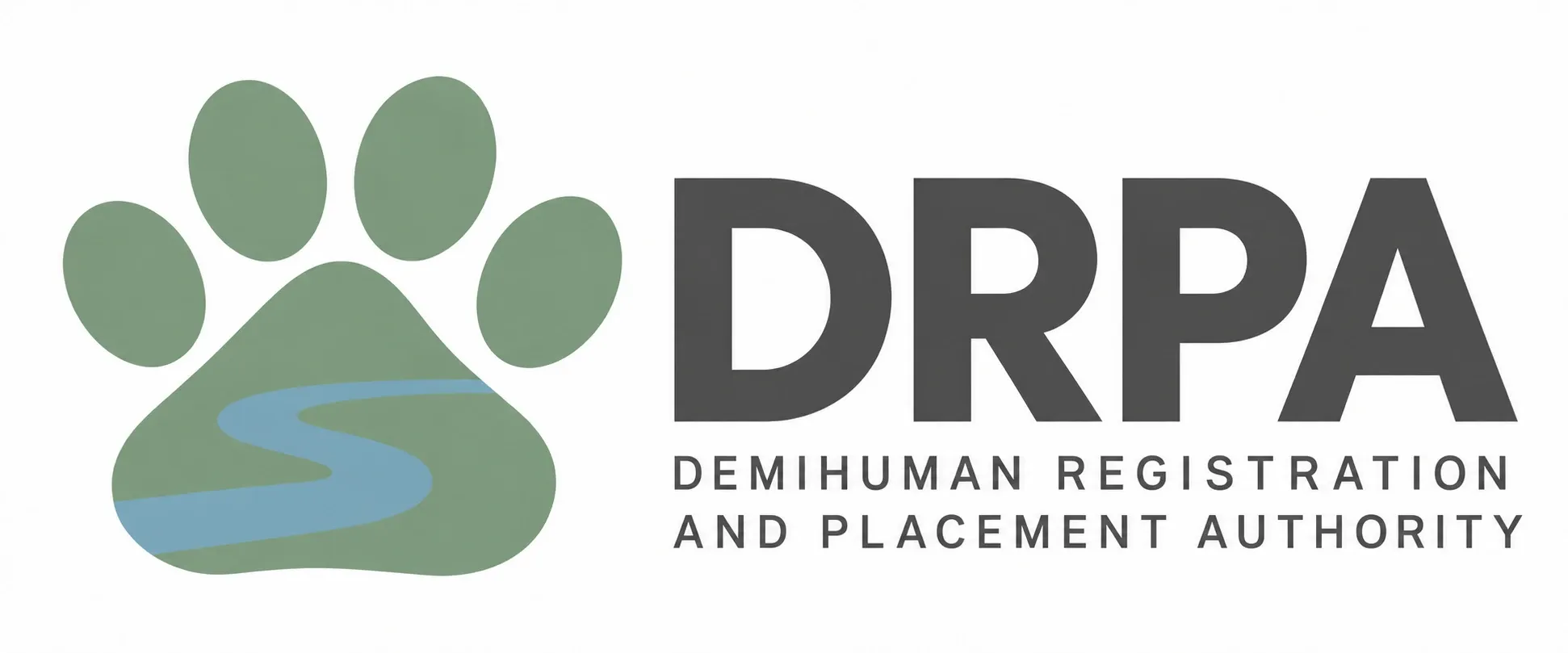 DRPA, the Demihuman Registration and Placement Authority: a green paw print with a blue river running through it.